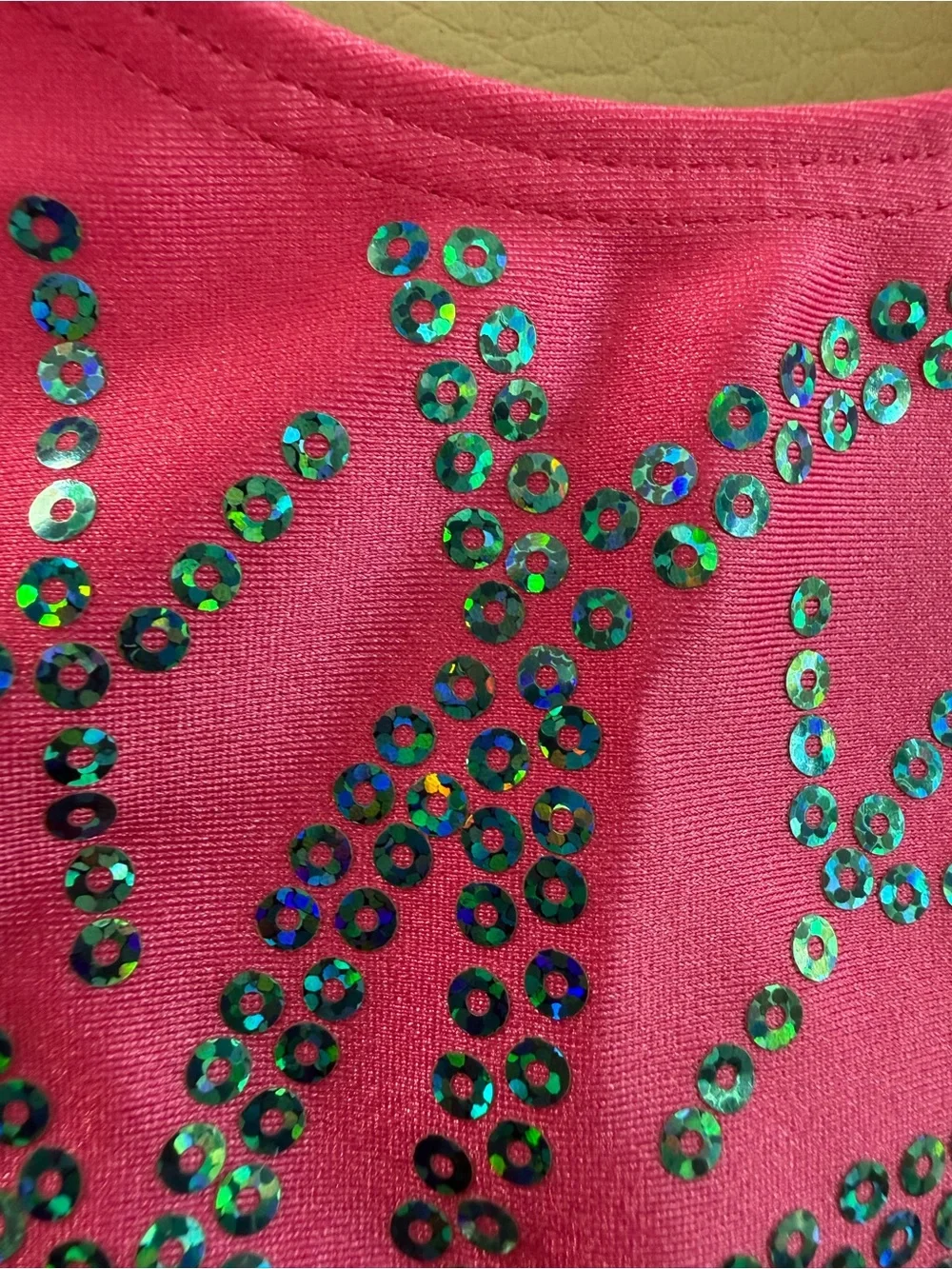 Ozone Sequin Neon Pink Leotard size Youth Medium YM with Flower and Olympus